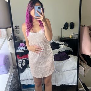 Pink velvet slip dress